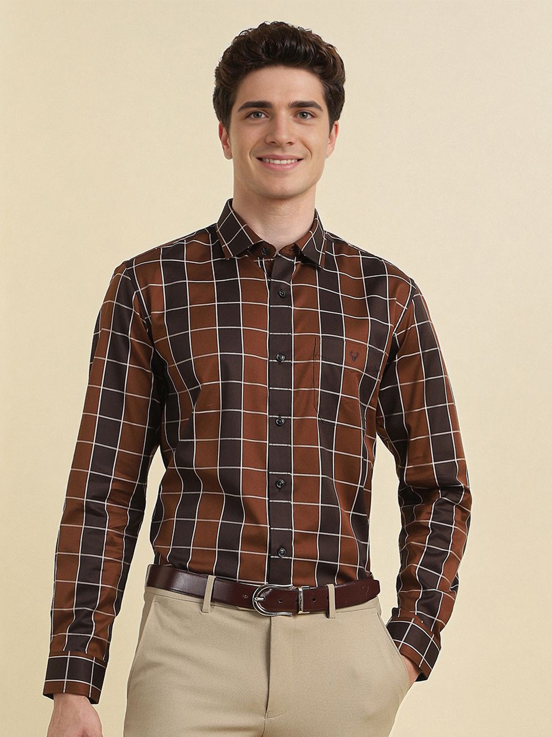 

Allen Solly Men Spread Collar Buffalo Checked Cotton Formal Shirt, Brown