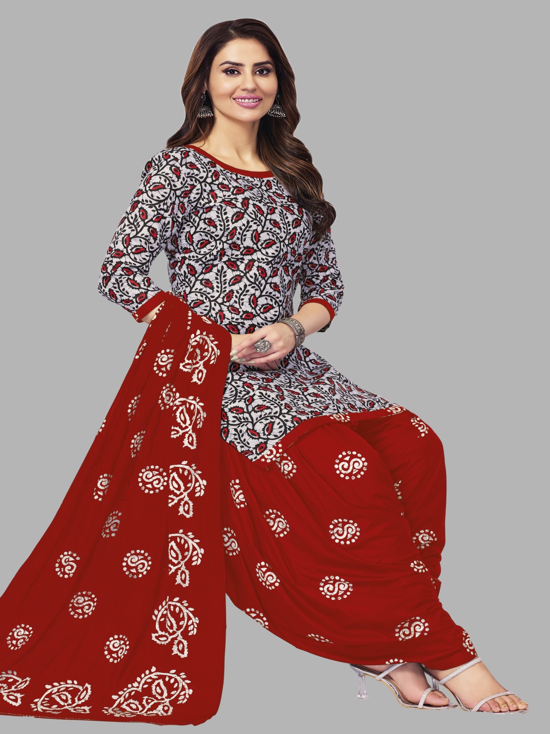 

Simmu Floral Printed Pure Cotton Unstitched Dress Material, Blue