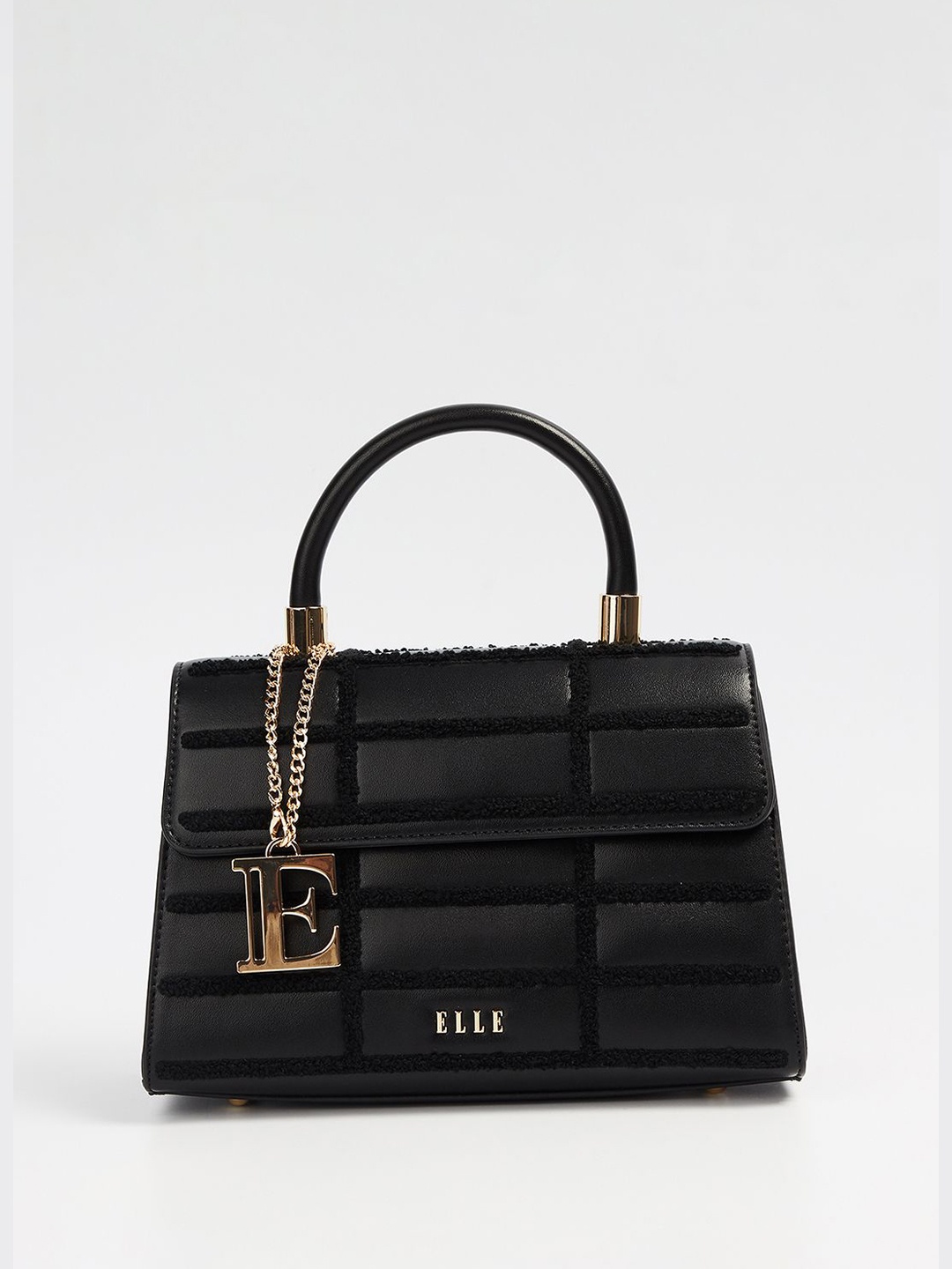 

ELLE Women Textured Structured Handheld Bag, Black