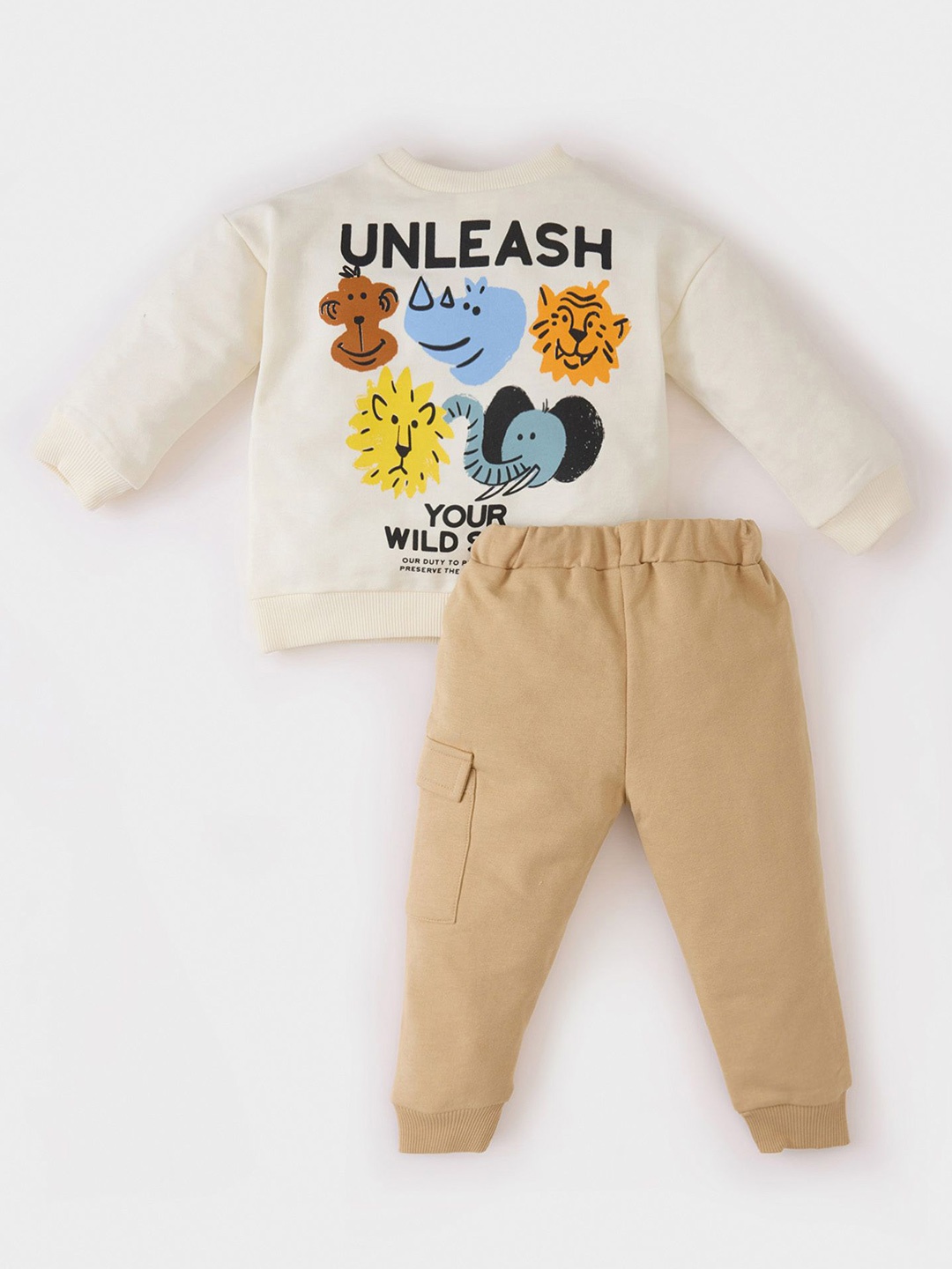 

DeFacto Boys Printed Round Neck Pure Cotton Sweatshirt With Joggers, Cream