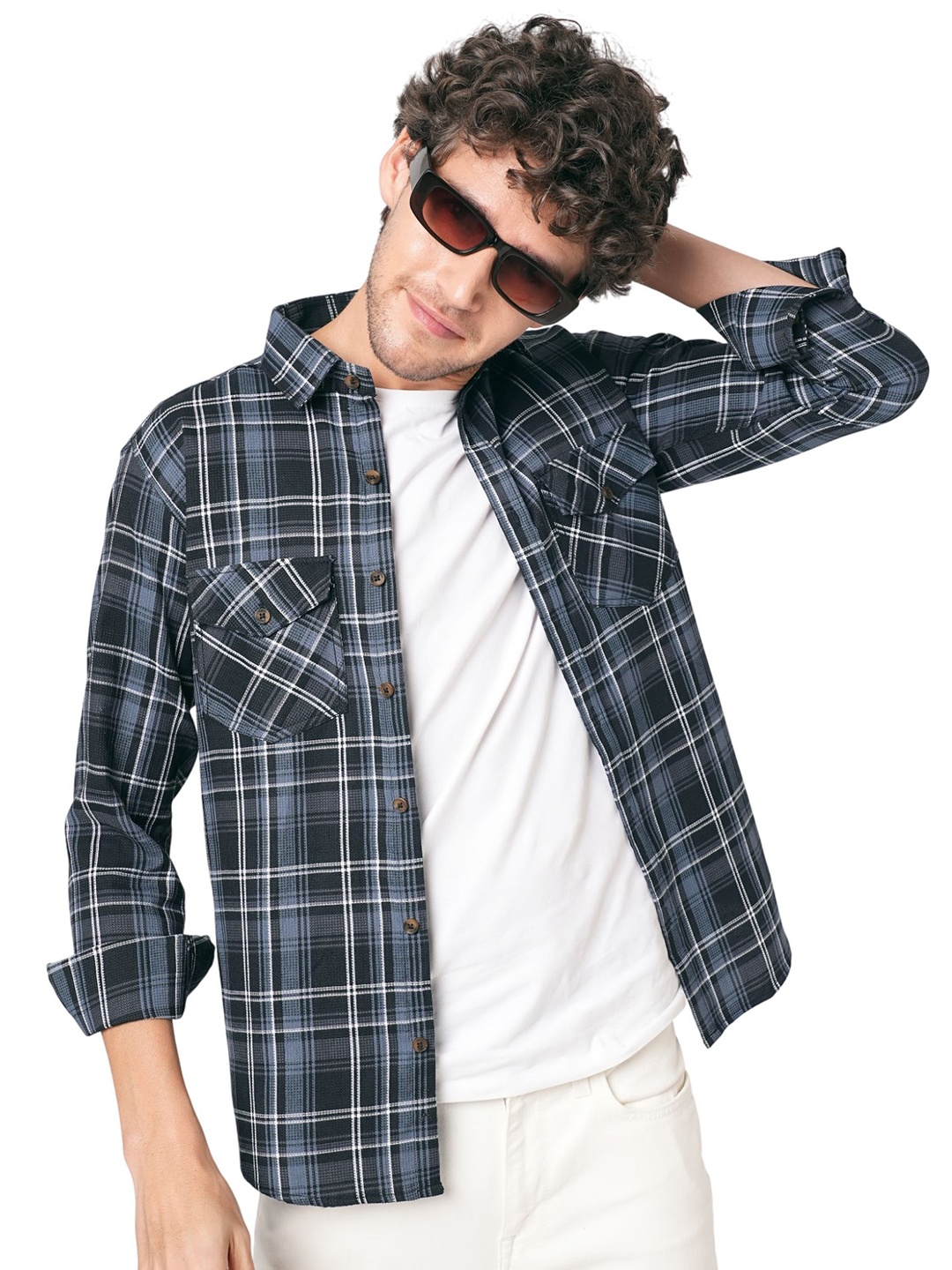 

TRYBUY.IN Men Standard Fit Spread Collar Tartan Checked Cotton Casual Shirt, Grey