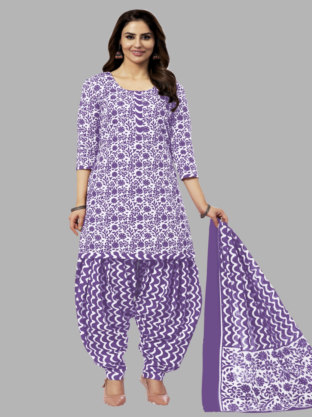 

shree jeenmata collection Printed Pure Cotton Unstitched Dress Material, Purple