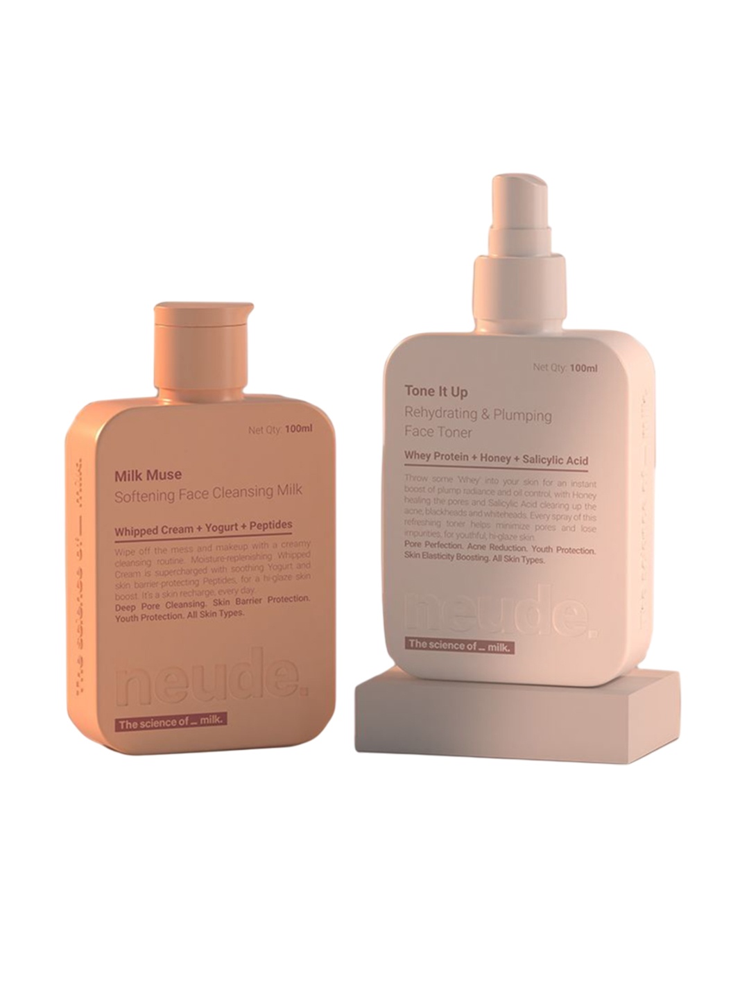 

Neude Set Of 2 Skin Peptide & Milk Face Cleanser & Face Toner Combo, Brown