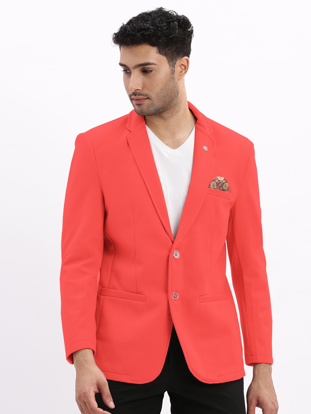 

SHOWOFF Cotton Slim-Fit Single-Breasted Blazer, Coral