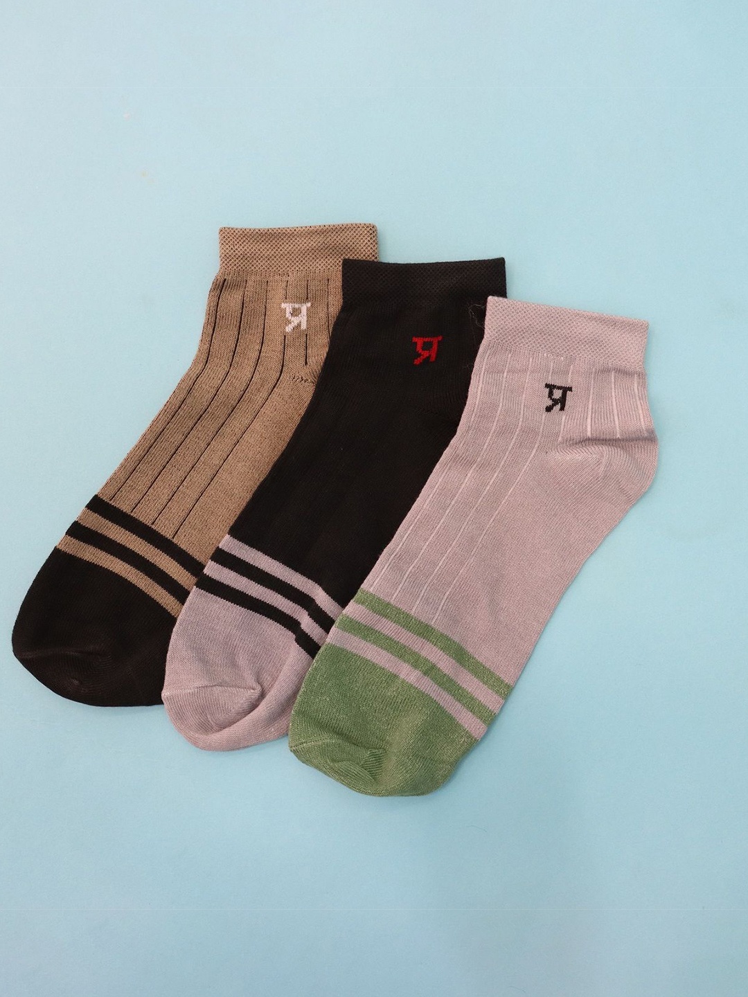 

PRASTHAN Men Pack Of 3 Cotton Ankle Length Socks, Black