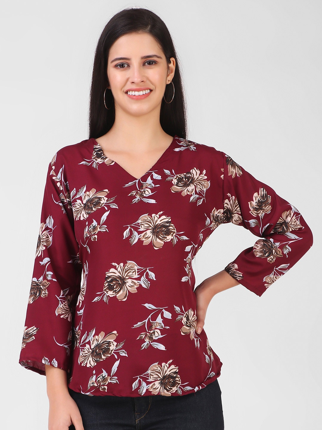 

KASHIAN Floral Printed Top, Maroon
