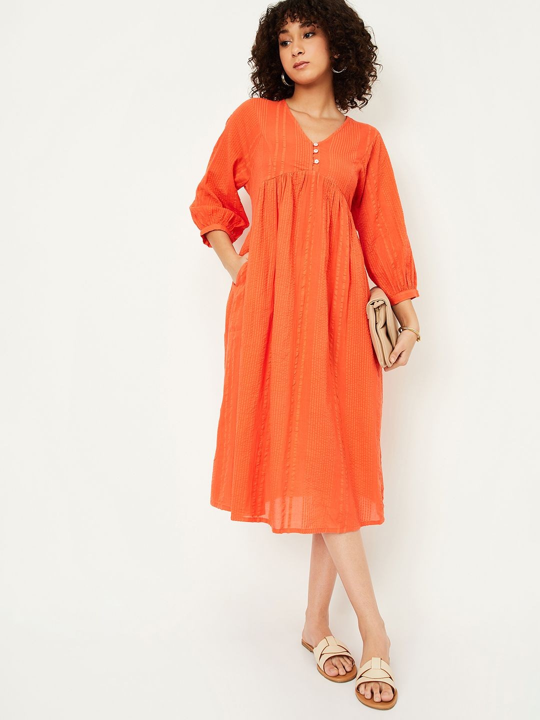 

max A-Line Midi cotton Dress, Orange