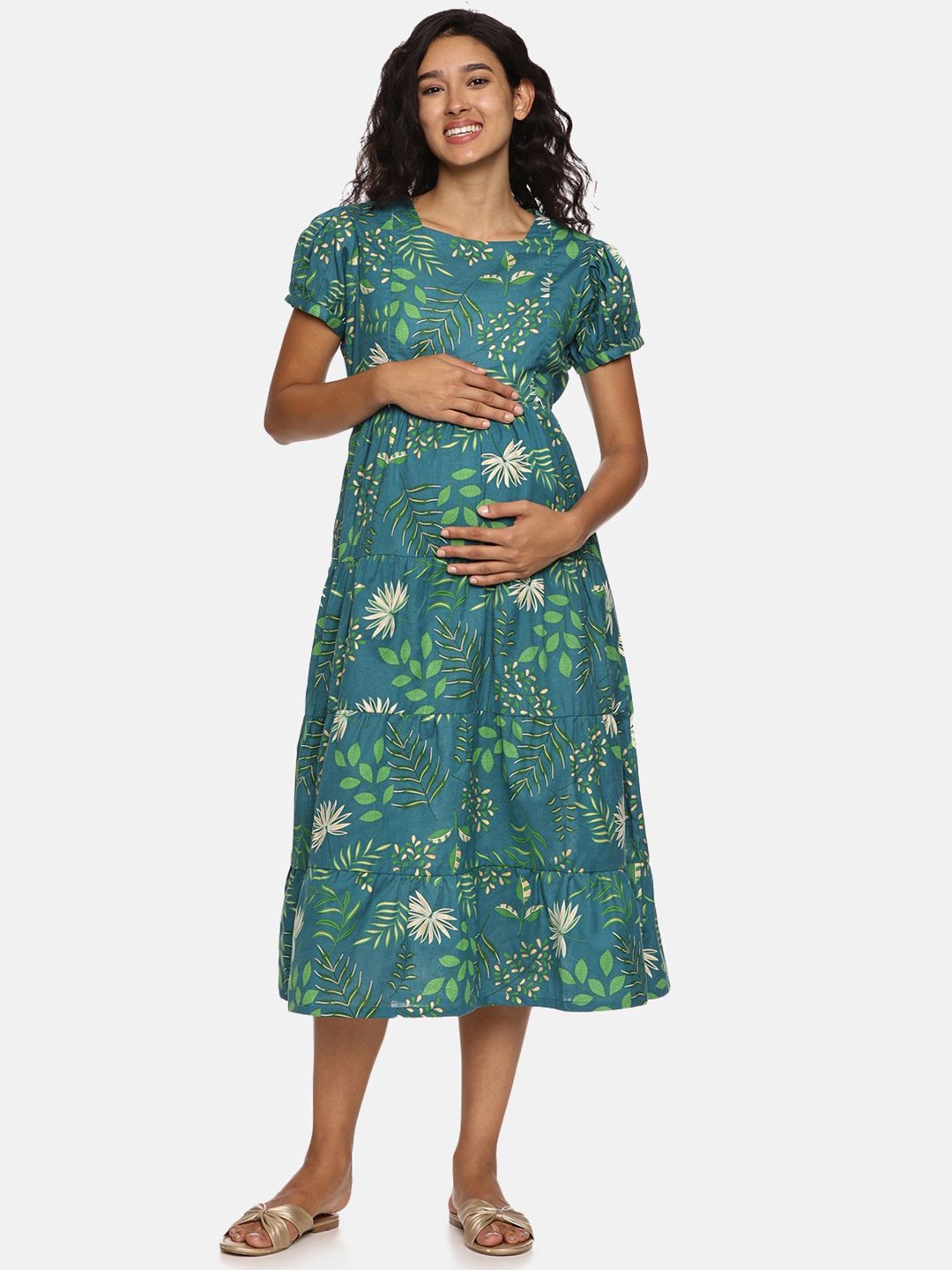 

Nejo Floral Print Maternity A-Line Dress, Turquoise blue