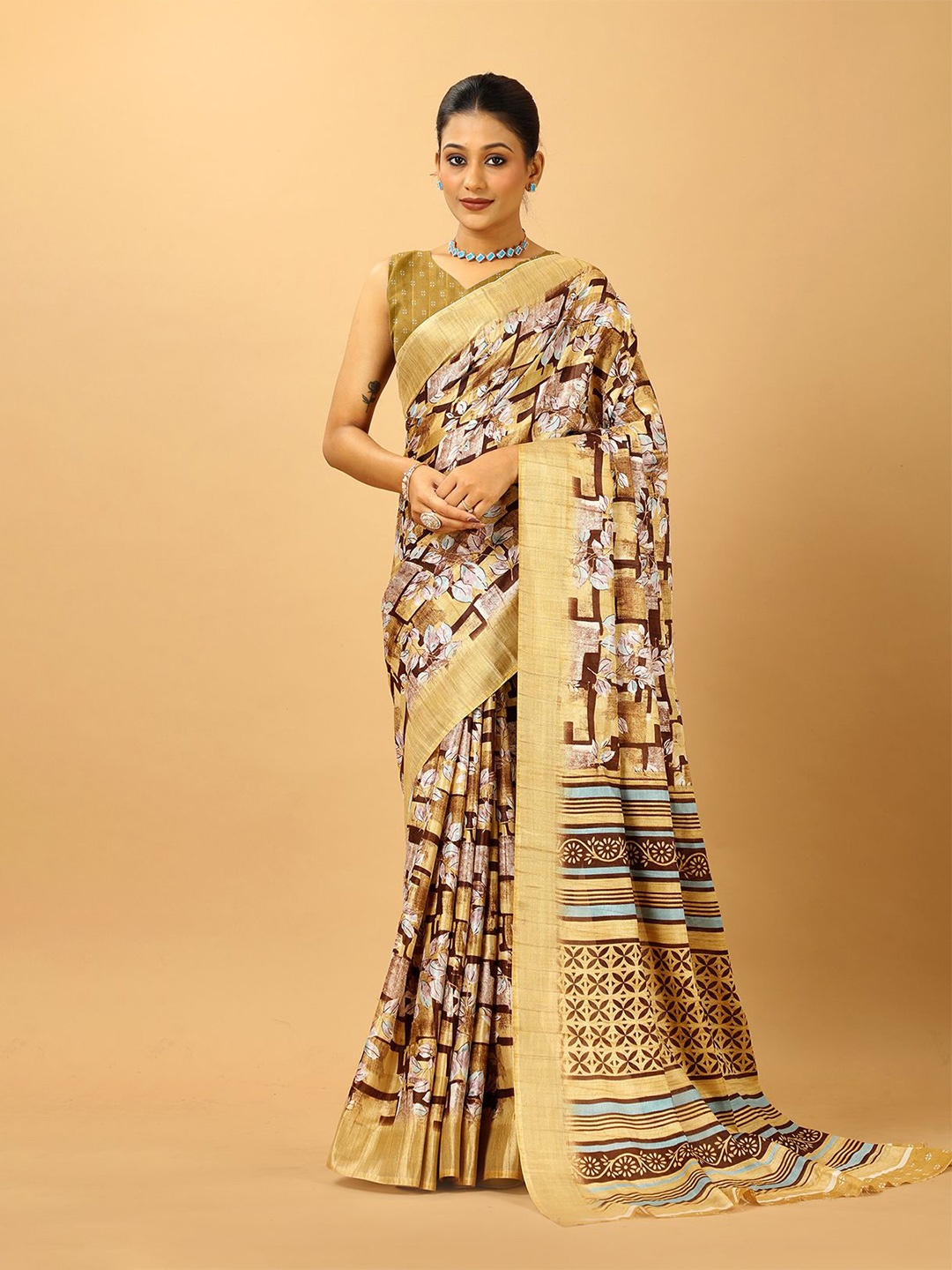 

A.V.M. SILK MILLS Floral Printed Saree, Yellow