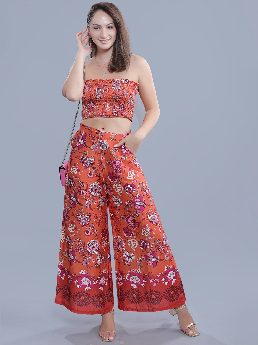 

French Theory Women Printed Relaxed Loose Fit Trousers, Orange