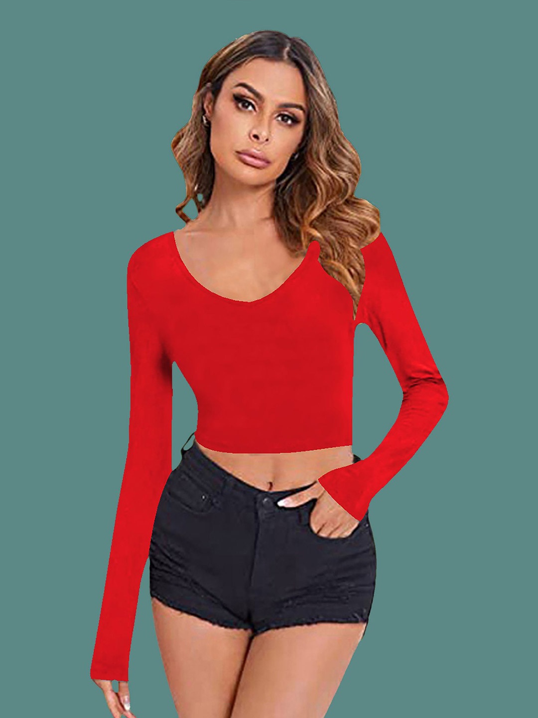 

Dream Beauty Fashion Scoop Neck Crop Fitted Top, Red