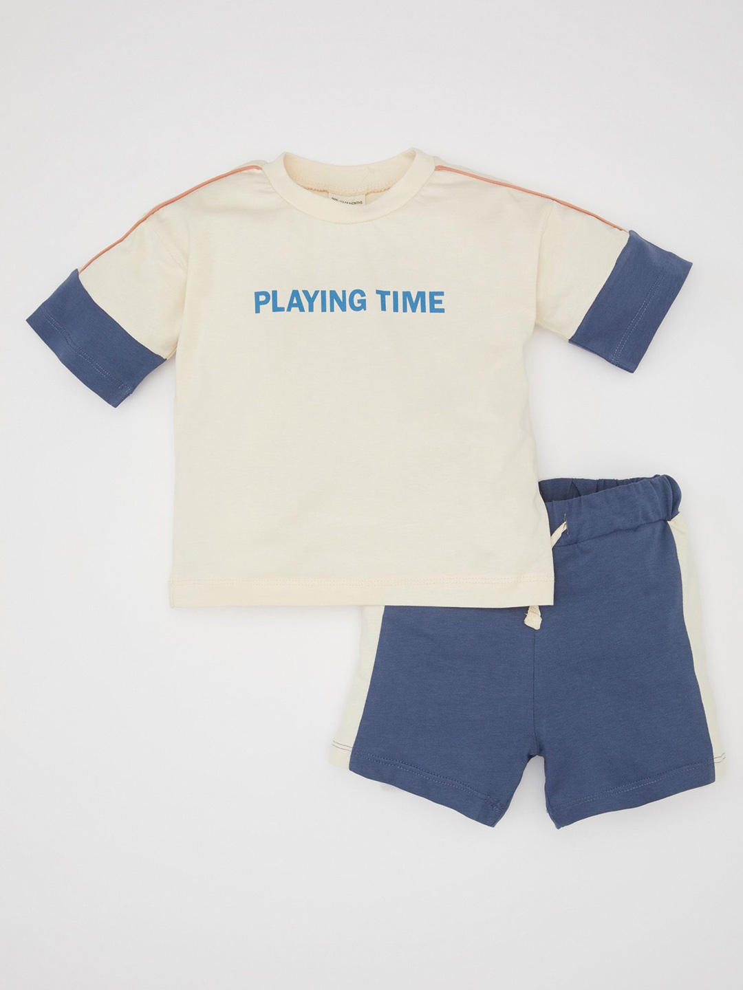 

DeFacto Boys Printed Pure Cotton T-shirt With Shorts, Blue