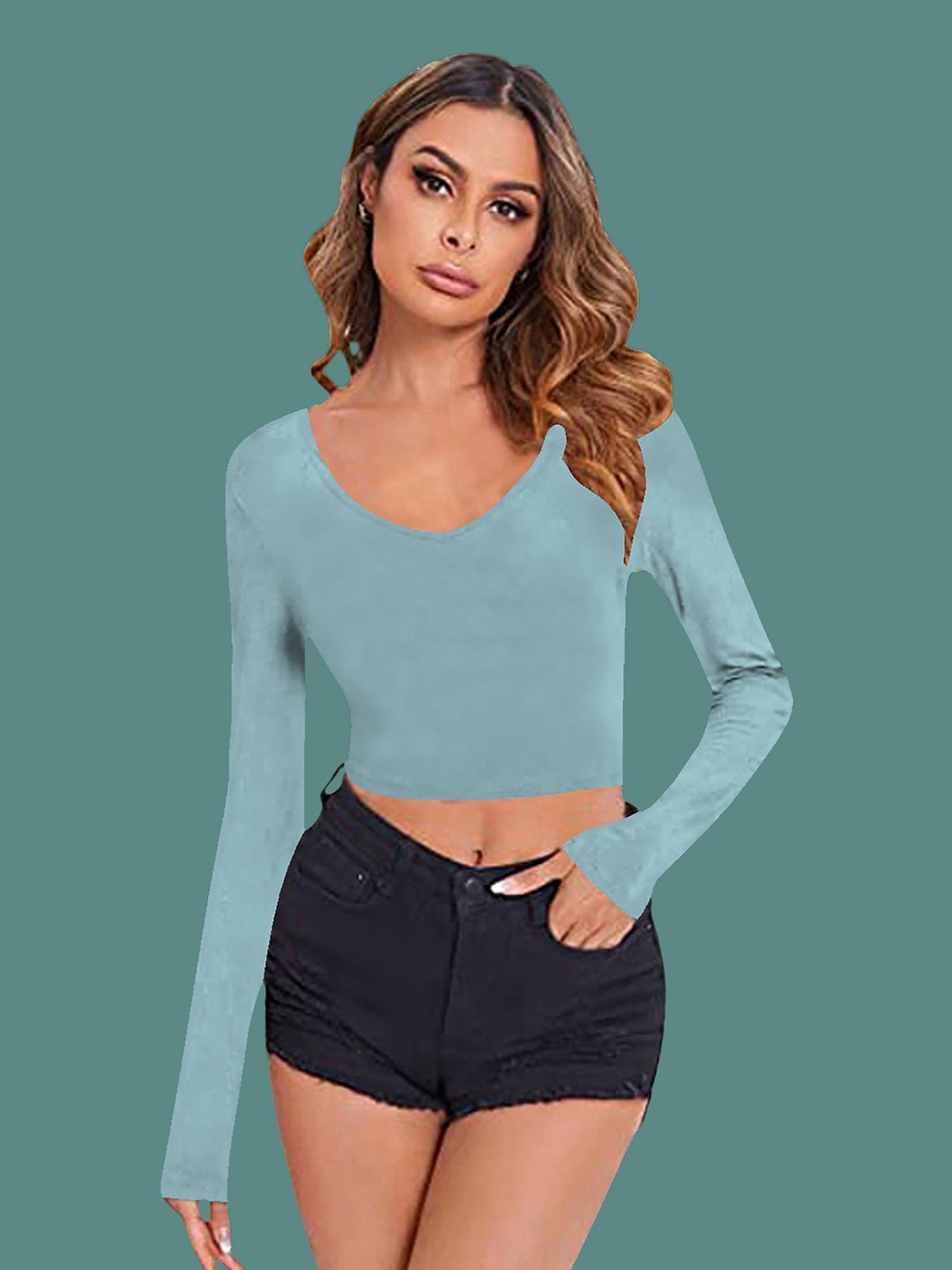 

Dream Beauty Fashion Solid Scoop Neck Crop Top, Teal