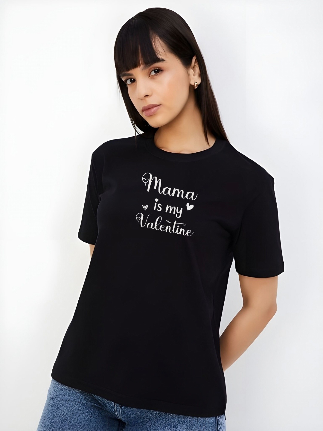 

SZN Women Typography Printed Round Neck Cotton T-shirt, Black