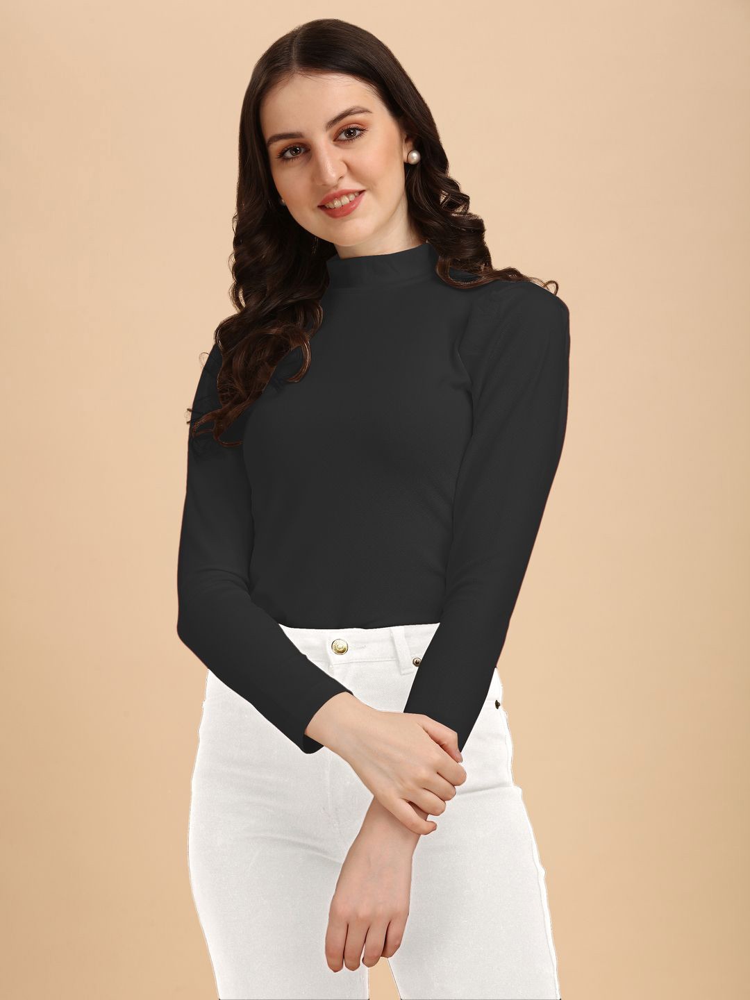 

CORSICA Women High Neck Fitted Top, Black