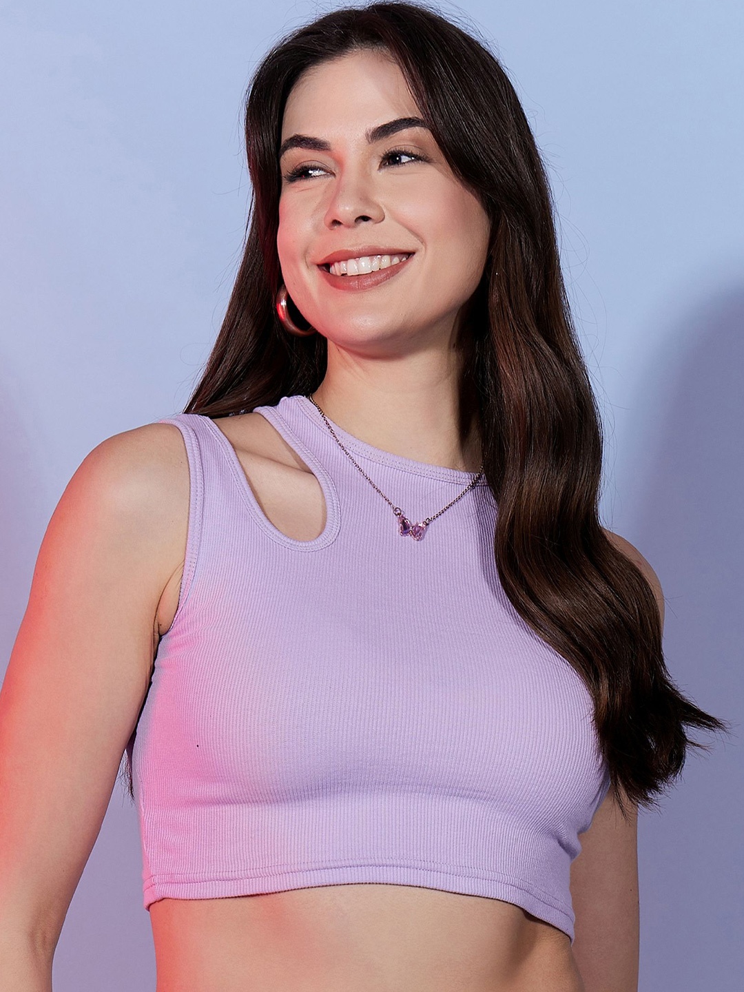 

DressBerry Women Round Neck Fitted Crop Top, Lavender