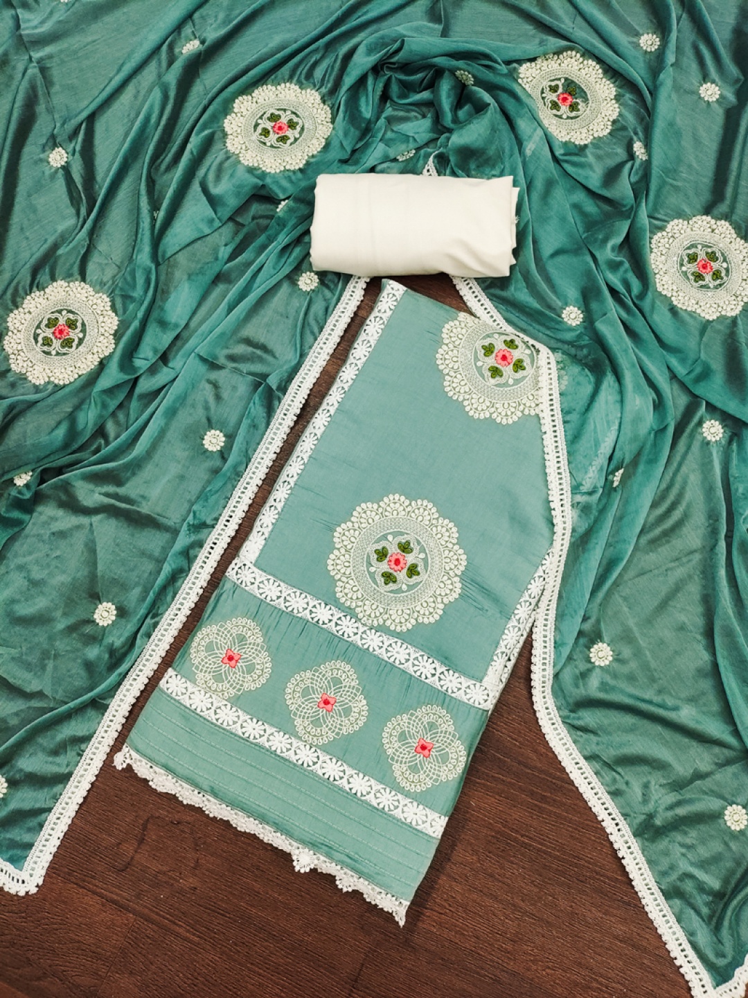 

ASISA Floral Embroidered Unstitched Dress Material, Green