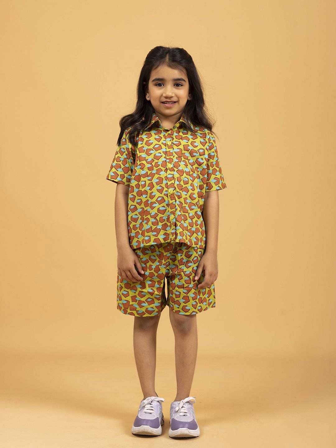 

SPARSA Kids Printed Pure Cotton Shirt With Shorts, Mustard
