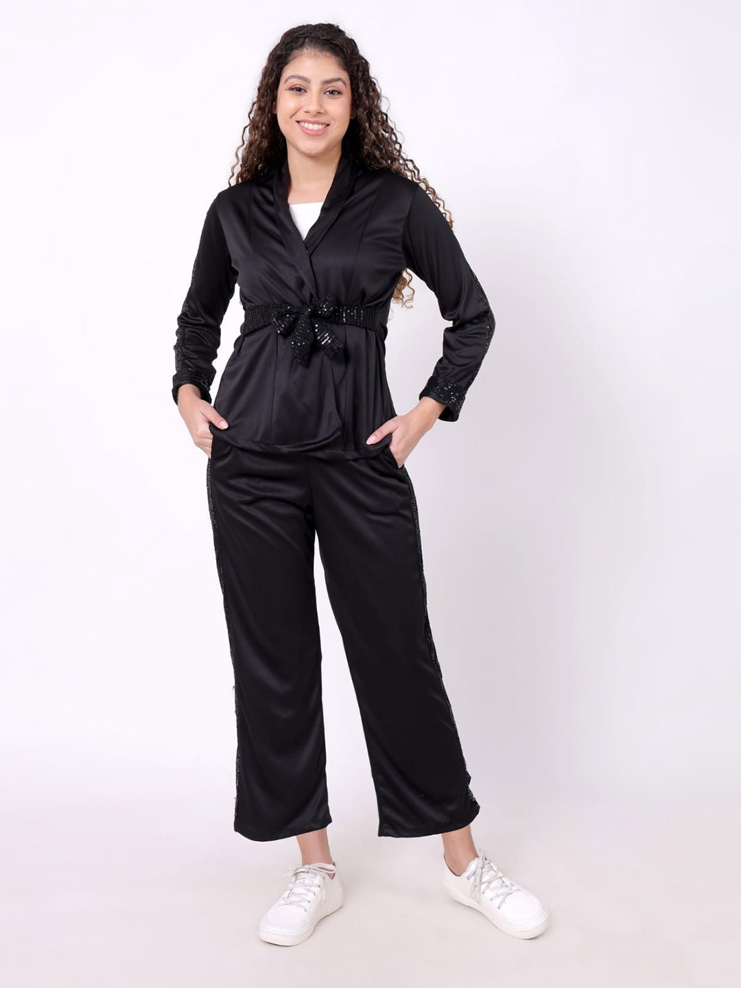 

ORIEX THE ORIGINAL FASHION Girls Shawl Neck Tunic With Trousers, Black