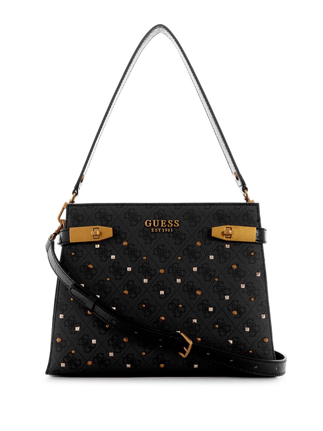

GUESS Printed PU Structured Shoulder Bag with Fringed, Charcoal
