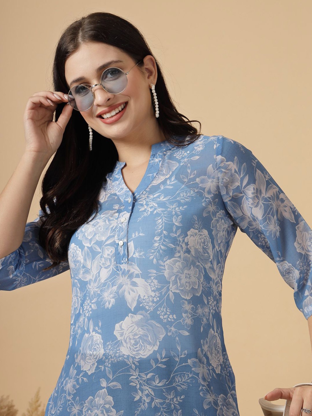 

RAASSIO Floral Printed Kurti, Blue