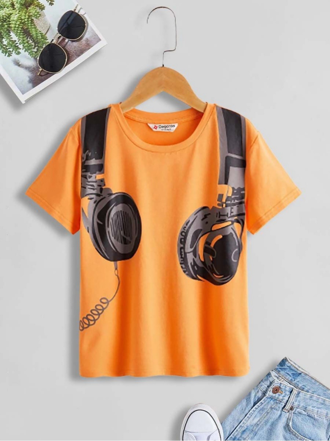 

Dagcros Boys Graphic Printed Round Neck Cotton T-shirt, Orange