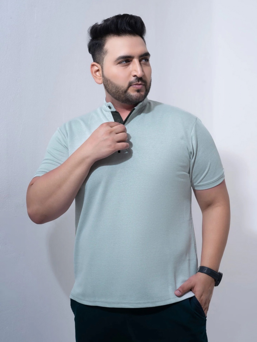 

Toodle Plus Plus Size Polo Collar Pure Cotton T-Shirt, Green