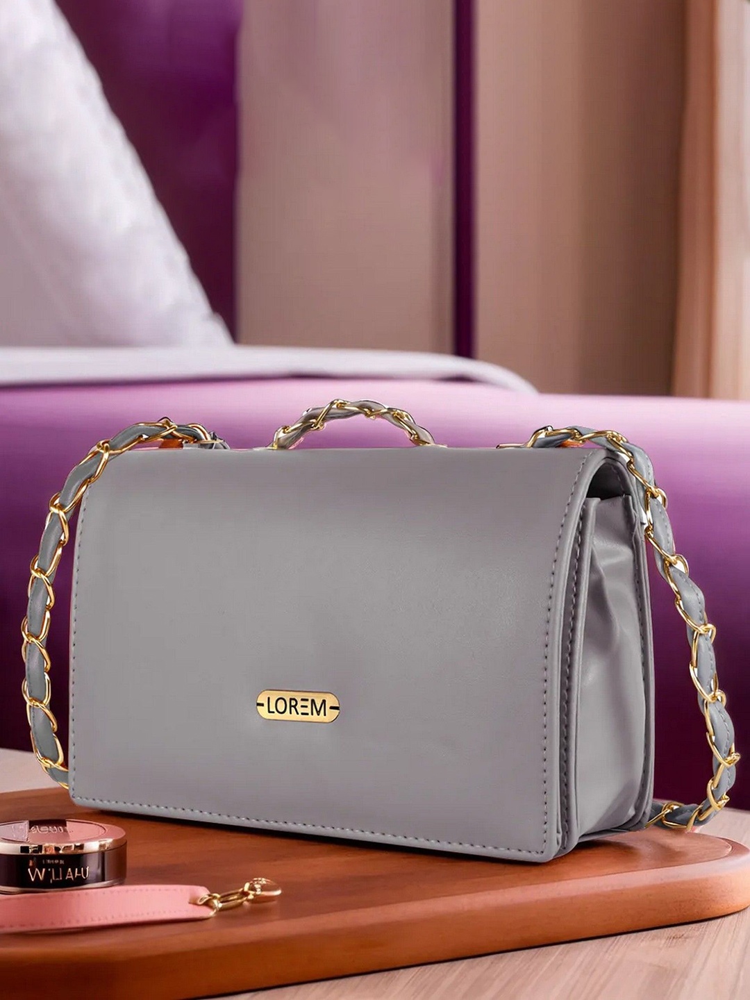

LOREM Women Solid Structured Leather Sling Bag, Grey