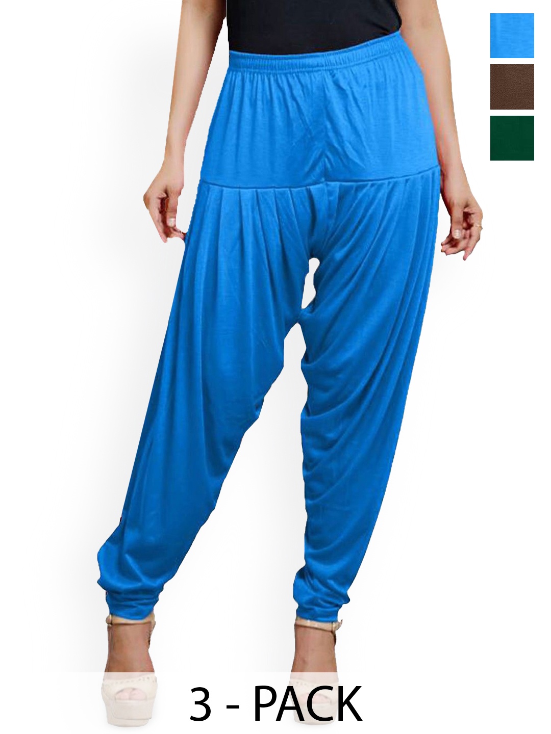 

AFRA GARMENTS Women Pack Of 3 Mid-Rise Loose Fit Patiala, Blue