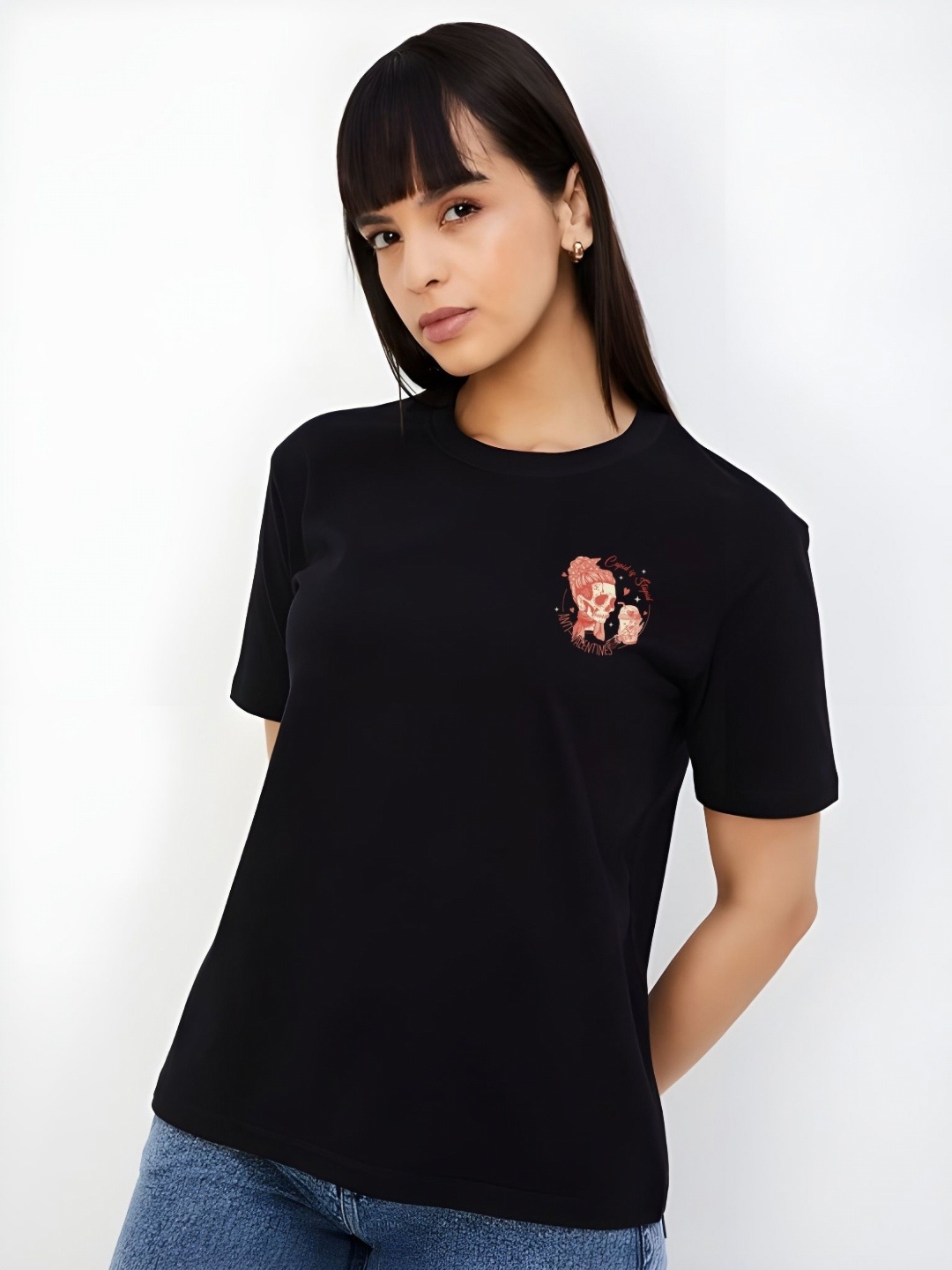 

SZN Women Graphic Printed Round Neck Cotton T-shirt, Black