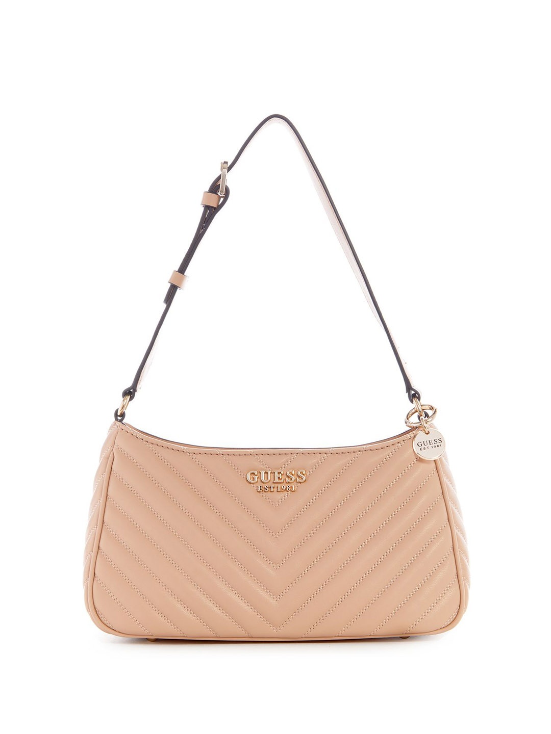 

GUESS Textured PU Structured Shoulder Bag with Quilted, Beige