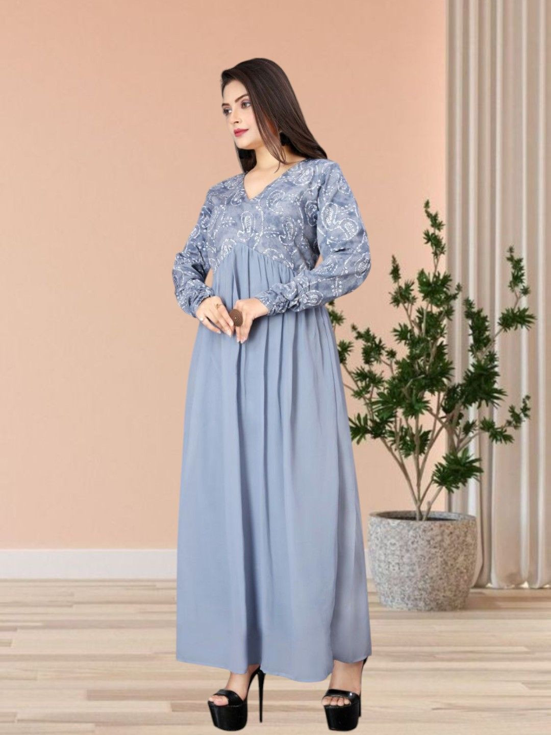 

BAESD Ruffled Georgette Fit & Flare Maxi Dress, Grey