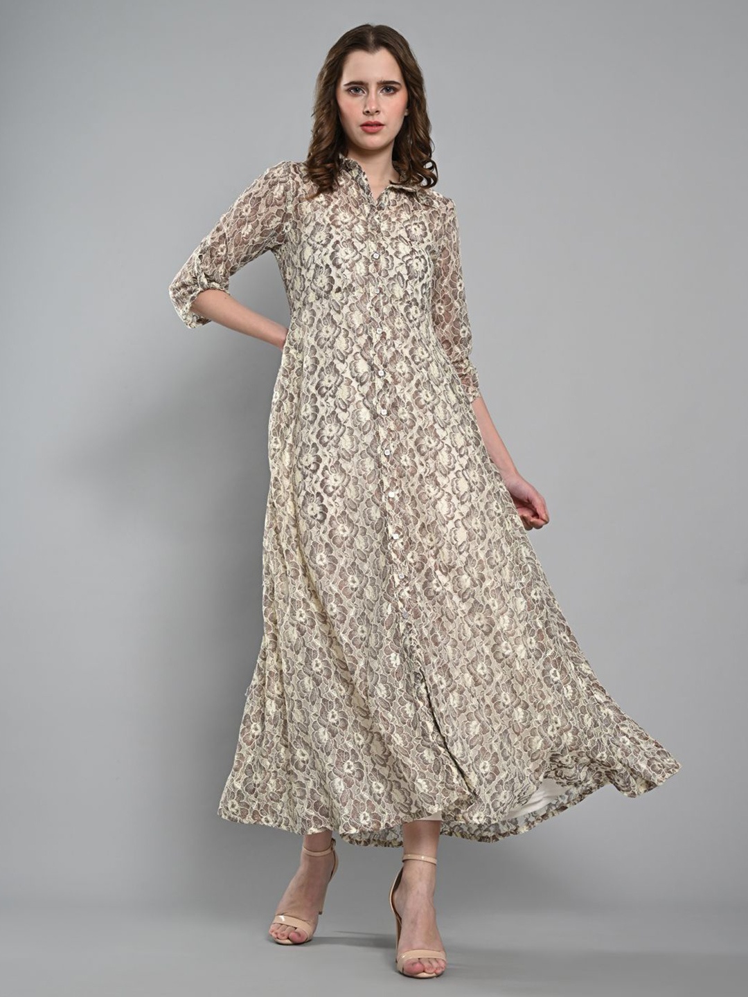 

Iti Floral Print Lace Maxi Dress, Beige