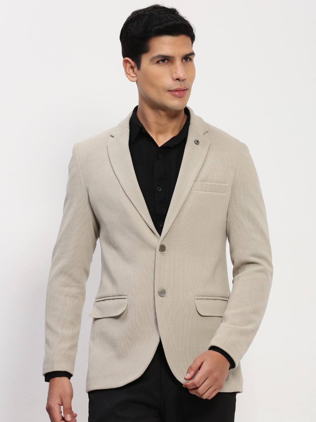 

SHOWOFF Notched Lapel Slim-Fit Cotton Single-Breasted Blazer, Cream