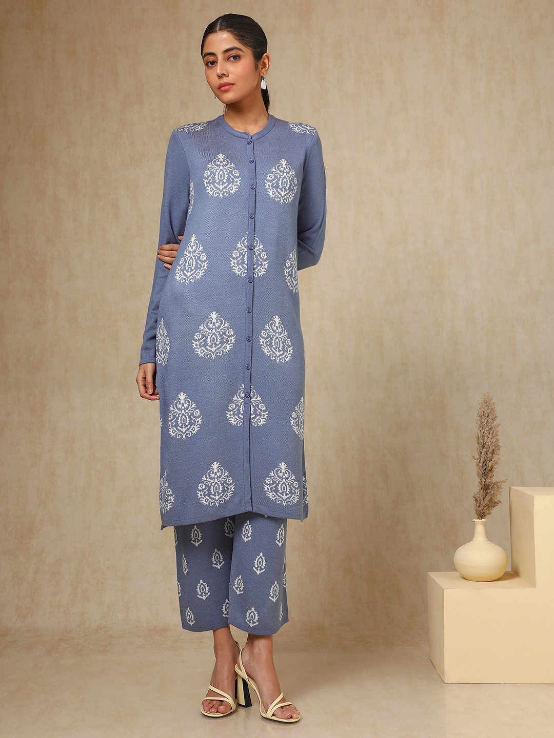 

Soch Blue Ethnic Motifs Woven Design Acrylic Straight Kurta With Trouser