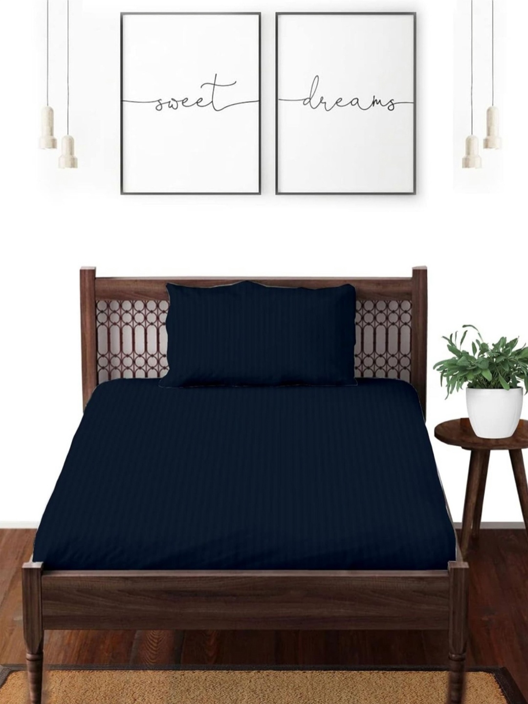 

Enchant Home Platinum Navy Blue Pure Cotton 250 TC Single Bedsheet Set 2.28 m x 1.52m