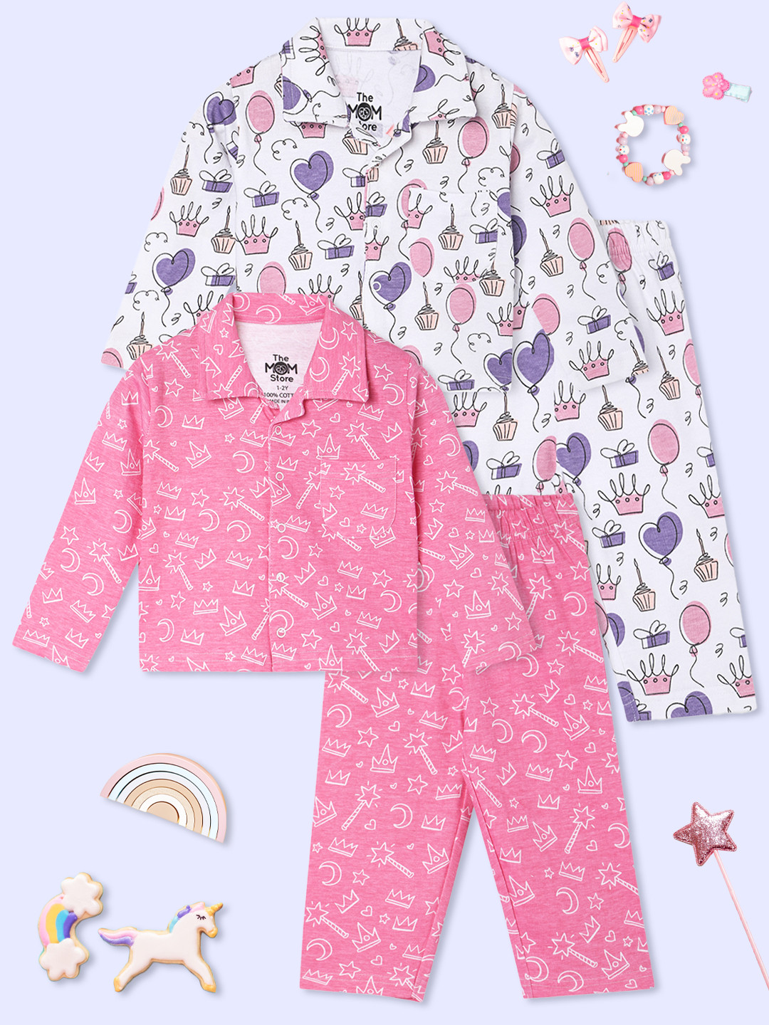 

The Mom Store Unisex Kids Printed Night suit, Pink