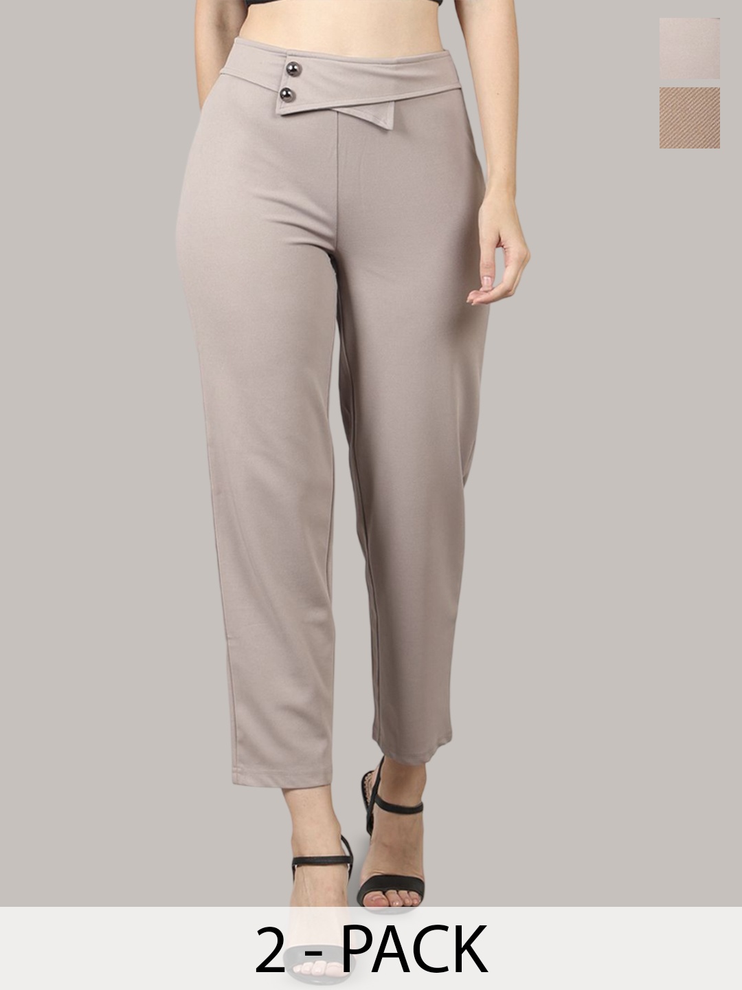 

PRIDEWEAR Women Comfort High-Rise Wrinkle Free Trousers, Brown