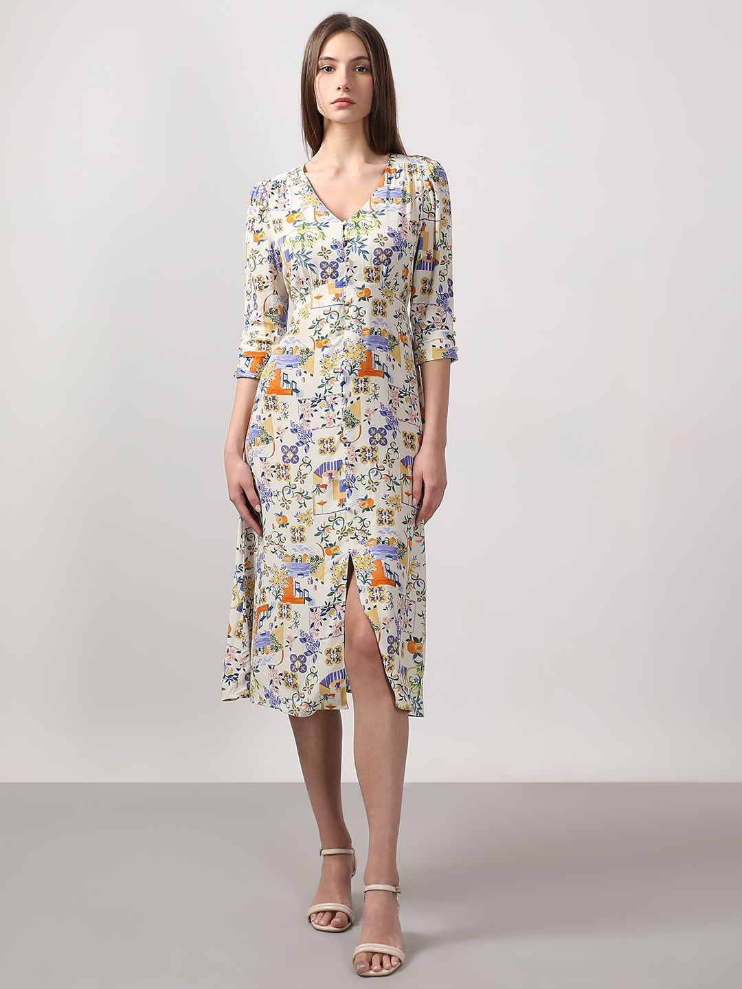 

Vero Moda Women Floral Printed Fit & Flare Midi Dress, Off white