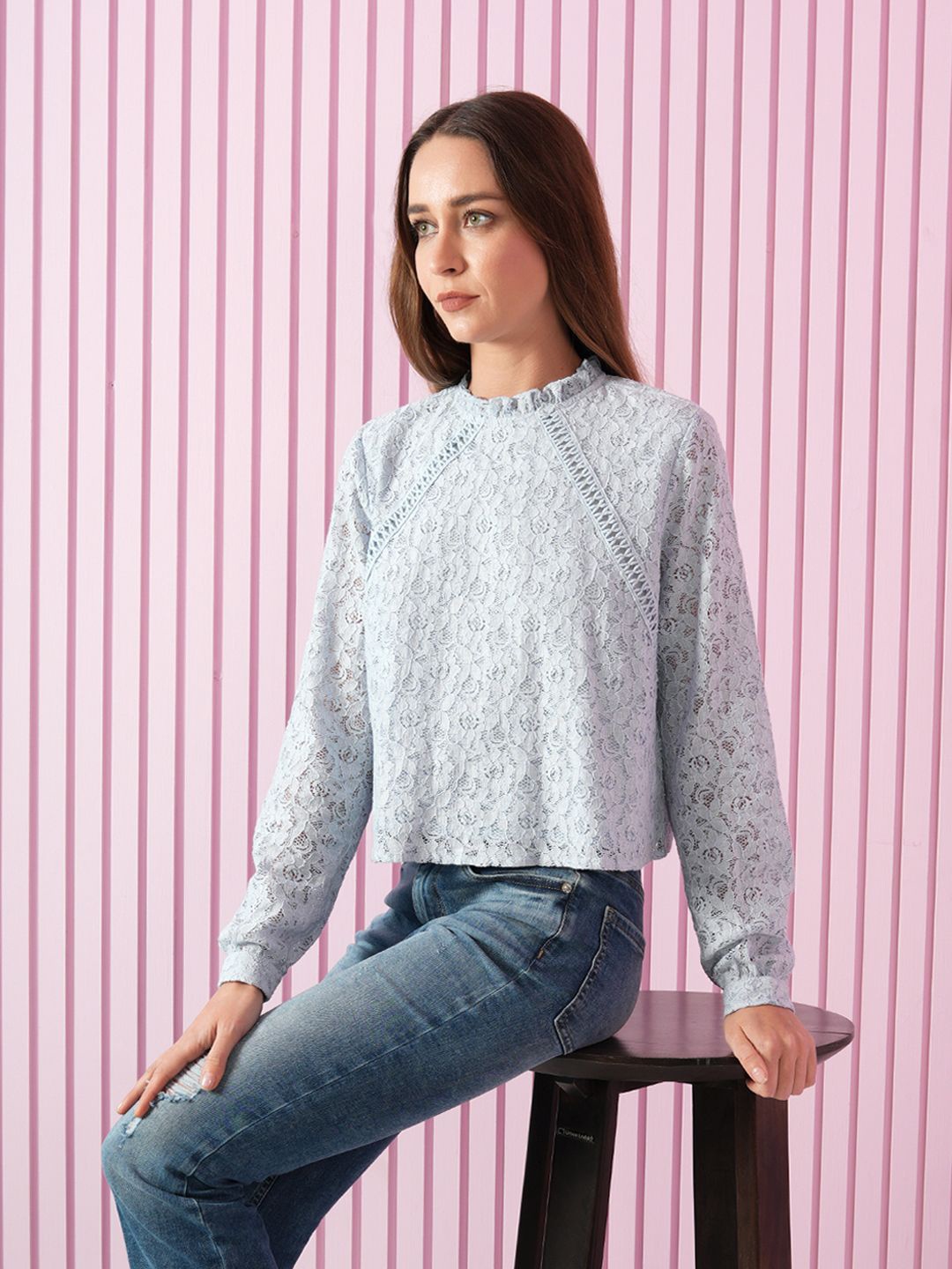 

ONLY Solid Self Design Top, Blue