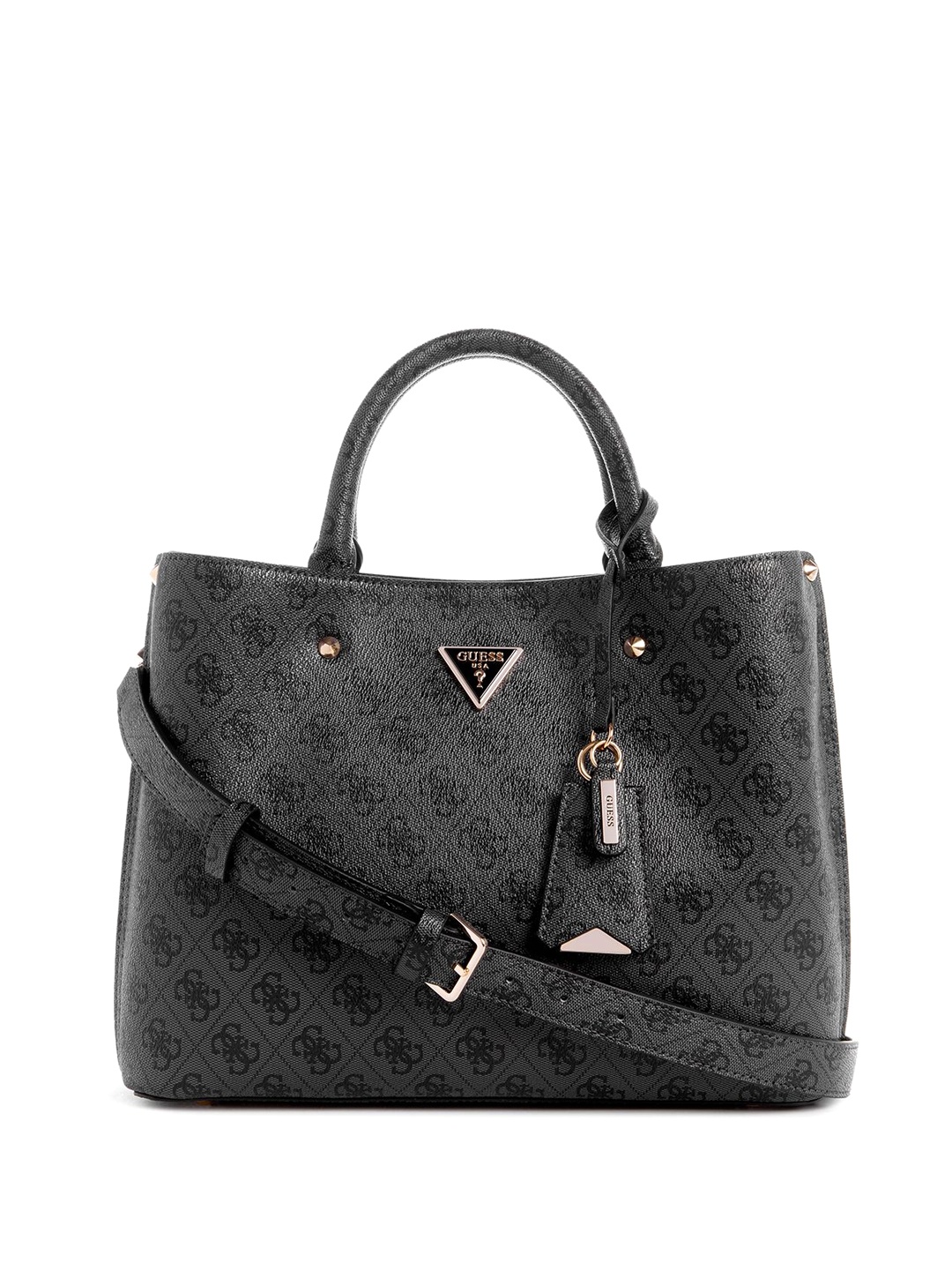 

GUESS Women Brand Logo Printed Structured Handheld Bag, Charcoal