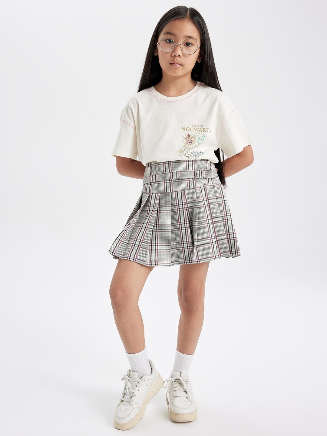 

DeFacto Girls Checked Pleated Mini Skirt, Green