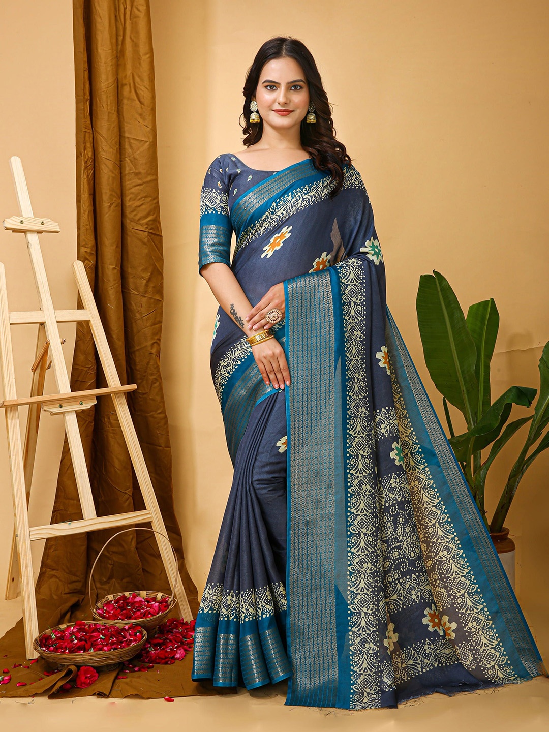 

HI FI NX Woven Design Printed Banarasi Saree, Blue