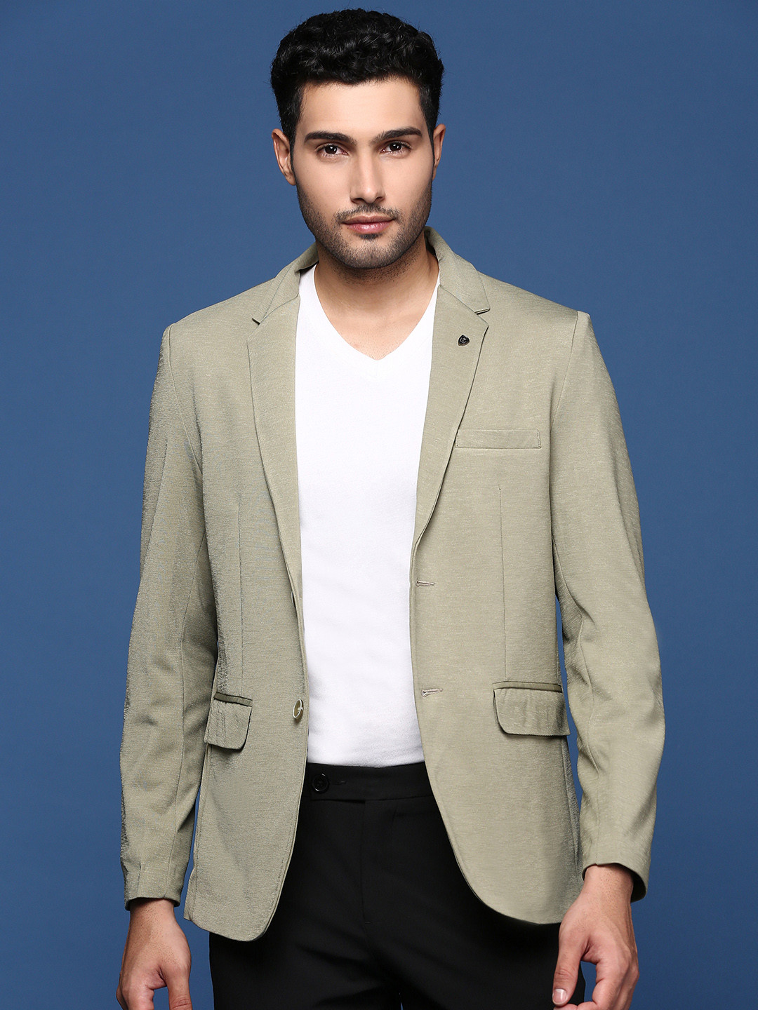 

SHOWOFF Notched Lapel Slim-Fit Cotton Single-Breasted Blazer, Green
