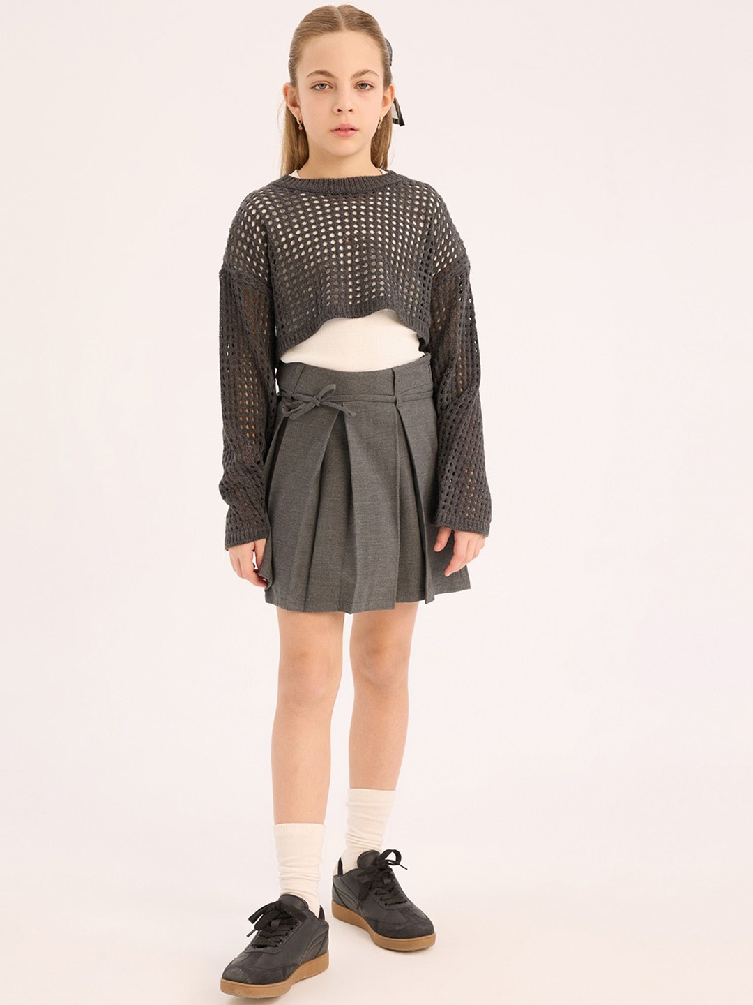 

DeFacto Girls Pleated A-Line Mini Skirt, Grey