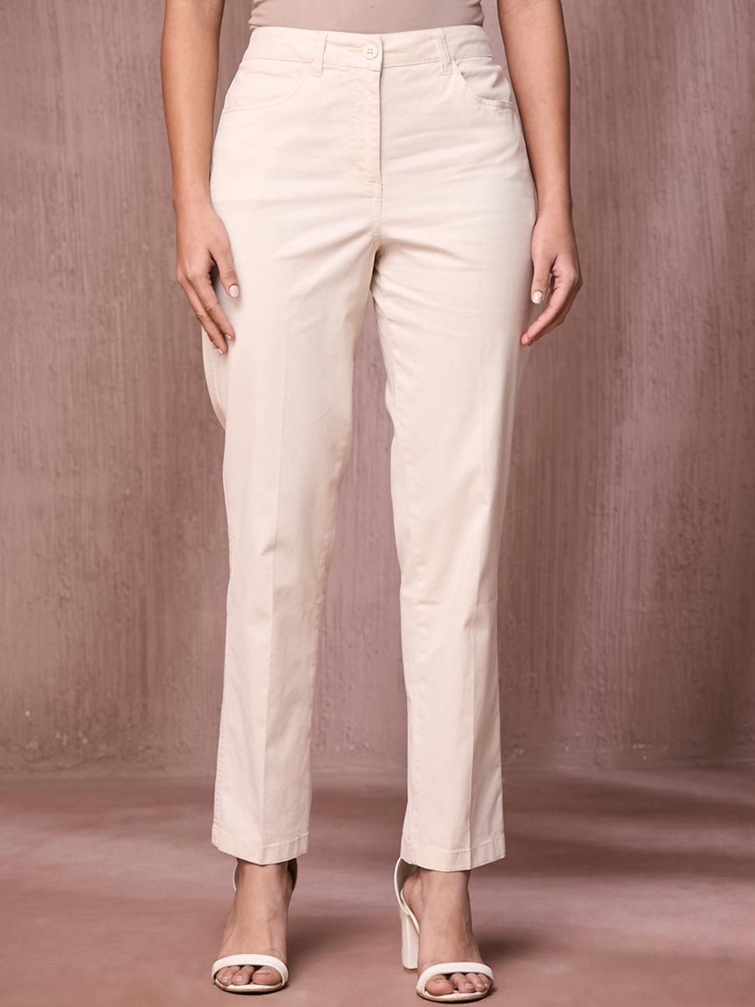 

Fabindia Women Cotton Slim Fit Formal Trousers, Beige