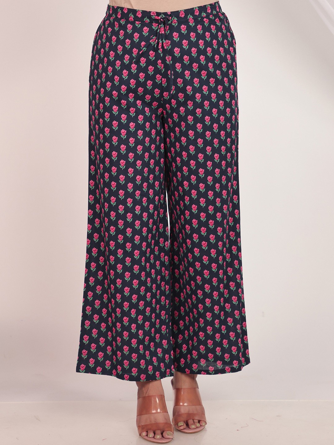 

Aramya Women Floral Printed Pure Cotton Palazzos, Blue