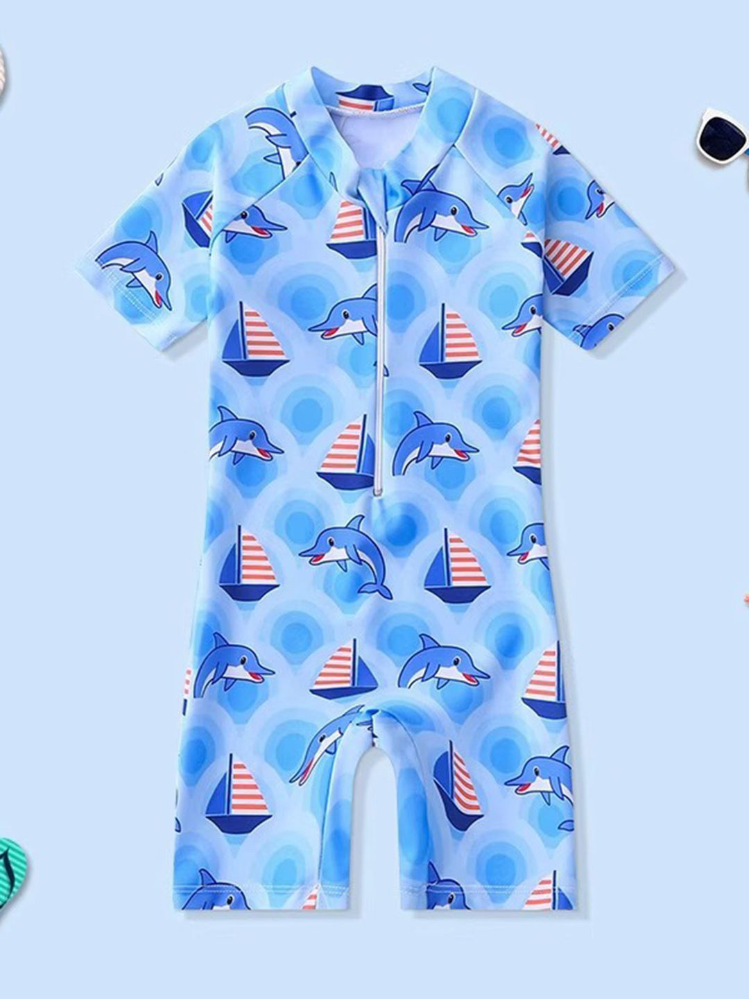 

YK Girls Printed Round Neck Legsuit, Blue