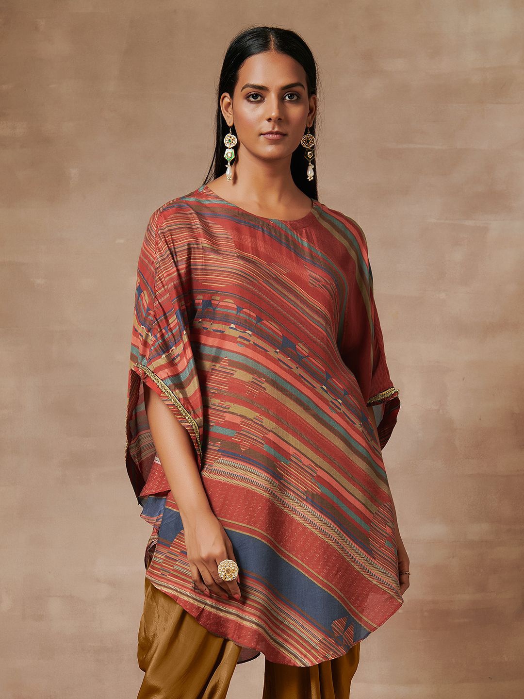 

SAUNDH Striped Kimono Sleeve Georgette Kaftan Top, Red