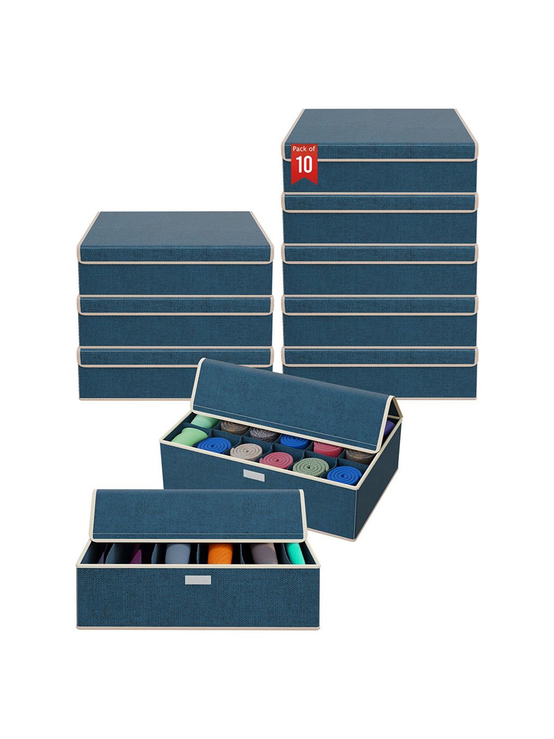 

Kuber Industries Navy Blue & White Pack of 10 Grid Top Flap Undergarments Organisers